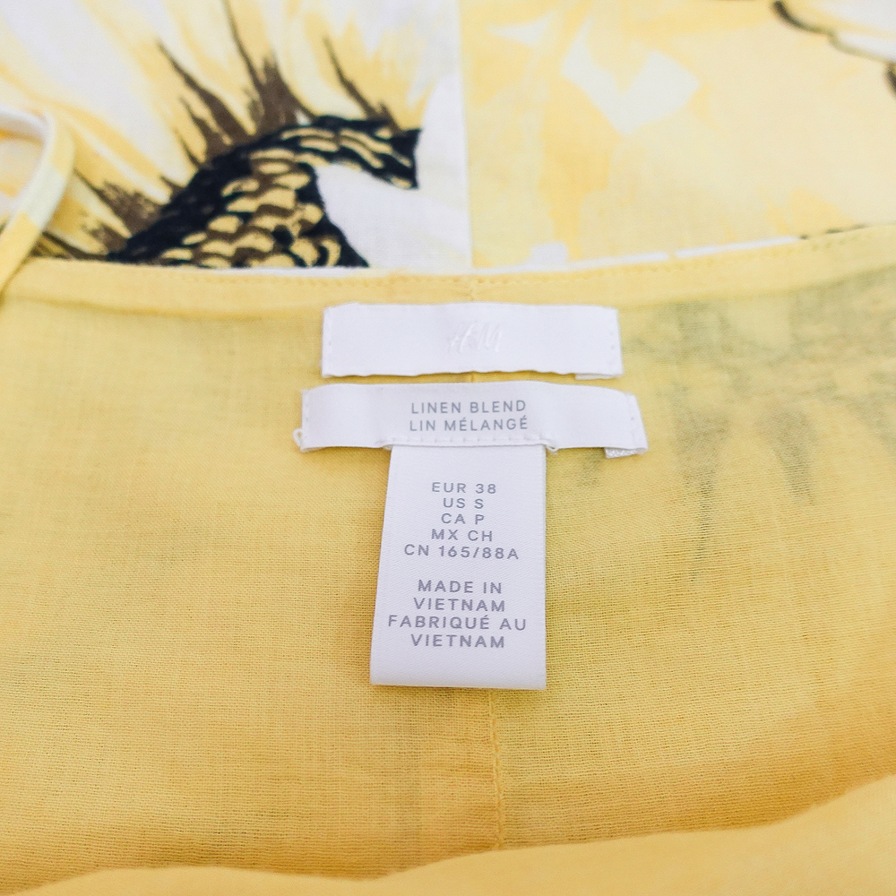 H&M Linen Blend Yellow Sunflower Mini Dress - S - Picture 5 of 8